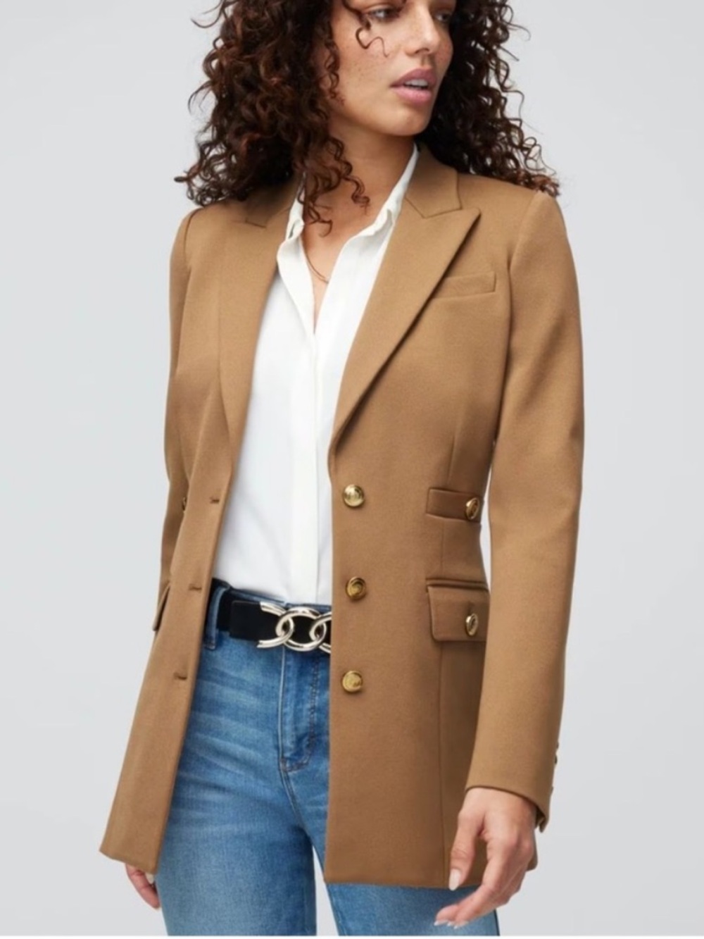 WHBM White House Black Market 3 Button Military Blazer Glazed Praline No Size